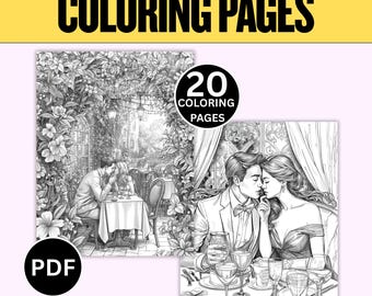 Dibujos para colorear de parejas románticas, cena romántica (PDF)