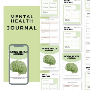 Mental health journal bundle printable, Digital Mentalhealth planner, Wellness workbook, Mood Tracker ,Anxiety management, Self care tracker