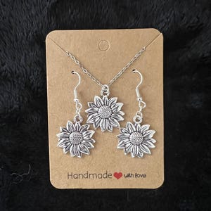 Sunflower Jewelry Set | Silver Necklace & Earrings | Handmade Floral Gift | Fall Jewelry | Sunflower Earrings | Nature Lover Gift