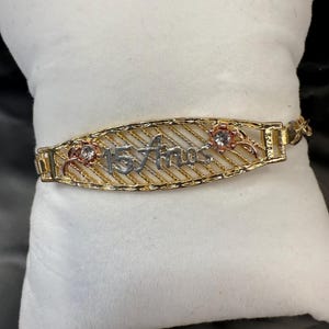 Sweet 15 14k gold plated bracelet 7.5 inch quinceañera esclava Oro laminado