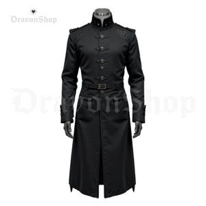 Men&#39;s Gothic Military Trench Coat: Embroidered Steampunk Overcoat