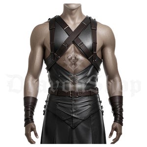 Gladiator Leather Armor Costume Roman Warrior Outfit with Harness Handmade Real Leather Kilt for LARP & Cosplay Cosplay Costume