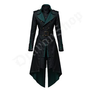 Unisex Gothic Military Trench Coat – Steampunk Tailcoat Jacket – Victorian Vampire Overcoat for Cosplay, LARP, and Festivals . Dravon Shop