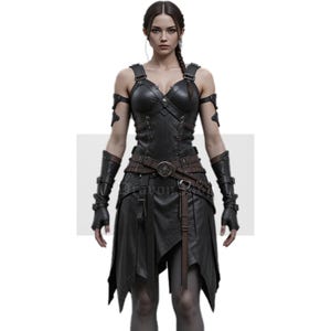 Women&#39;s Gladiator Leather Warrior Costume  Gothic Steampunk Festival Armor Dress  Handmade Cosplay Outfit  Renaissance Kilt Dress