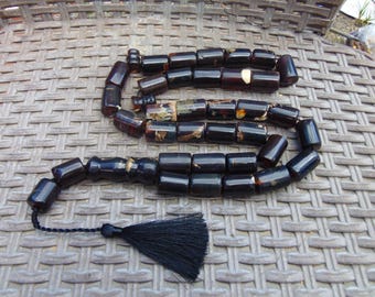 170 gr Big Tasbih Rosary Komboloi 33+2 Beads 16x22mm, Indonesian Black Amber, Healing Meditation Tool