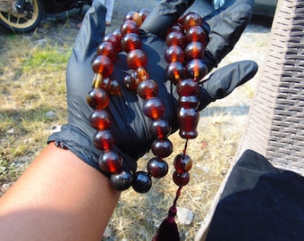 Tasbih Prayer Beads: 97gr Indonesian Crystal Red Amber, 33+2 Beads, 16mm, Healing Properties