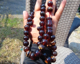 Rosario Tasbih: 101 g de ámbar rojo cereza indonesio, 33+2 cuentas, 16 mm, propiedades curativas.