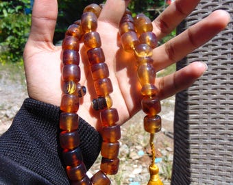 84 gr Tasbih Rosary Komboloi 33+2 Beads 15x15mm, Indonesian Yellow Blue Amber