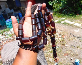 170 gr Big Tasbih Rosary Komboloi 33+2 Beads 16x22mm, Indonesian Black White Amber, Healing Meditation Tool