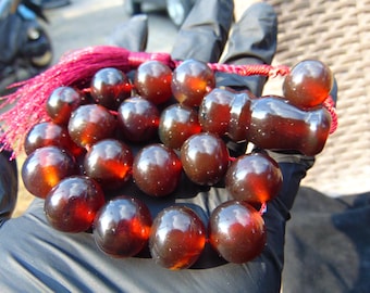 Red Inclusion Amber Prayer Beads, 16mm Indonesian Stone Tasbih Komboloi