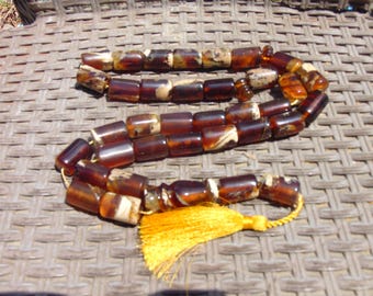 171 gr Big Tasbih Rosary Komboloi 33+2 Beads 16x22mm, Indonesian White Yellow Blue Amber, Healing Meditation Tool