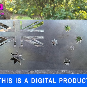 May include: A rectangular metal sign featuring the Australian flag design, with cut-out sections forming the Union Jack and stars. The sign has a silver finish and the text "THIS IS A DIGITAL PRODUCT" is displayed at the bottom.