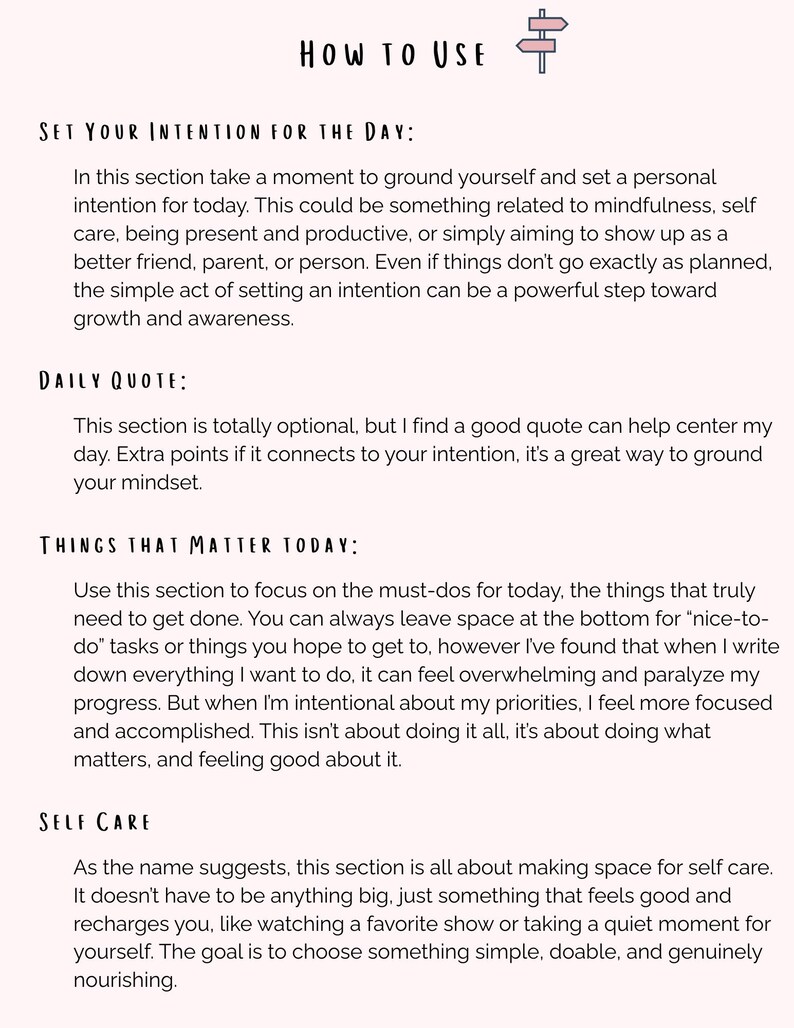 Daily Intention Planner | Mindful Living Printable | Self-care Template | Mom Productivity ...