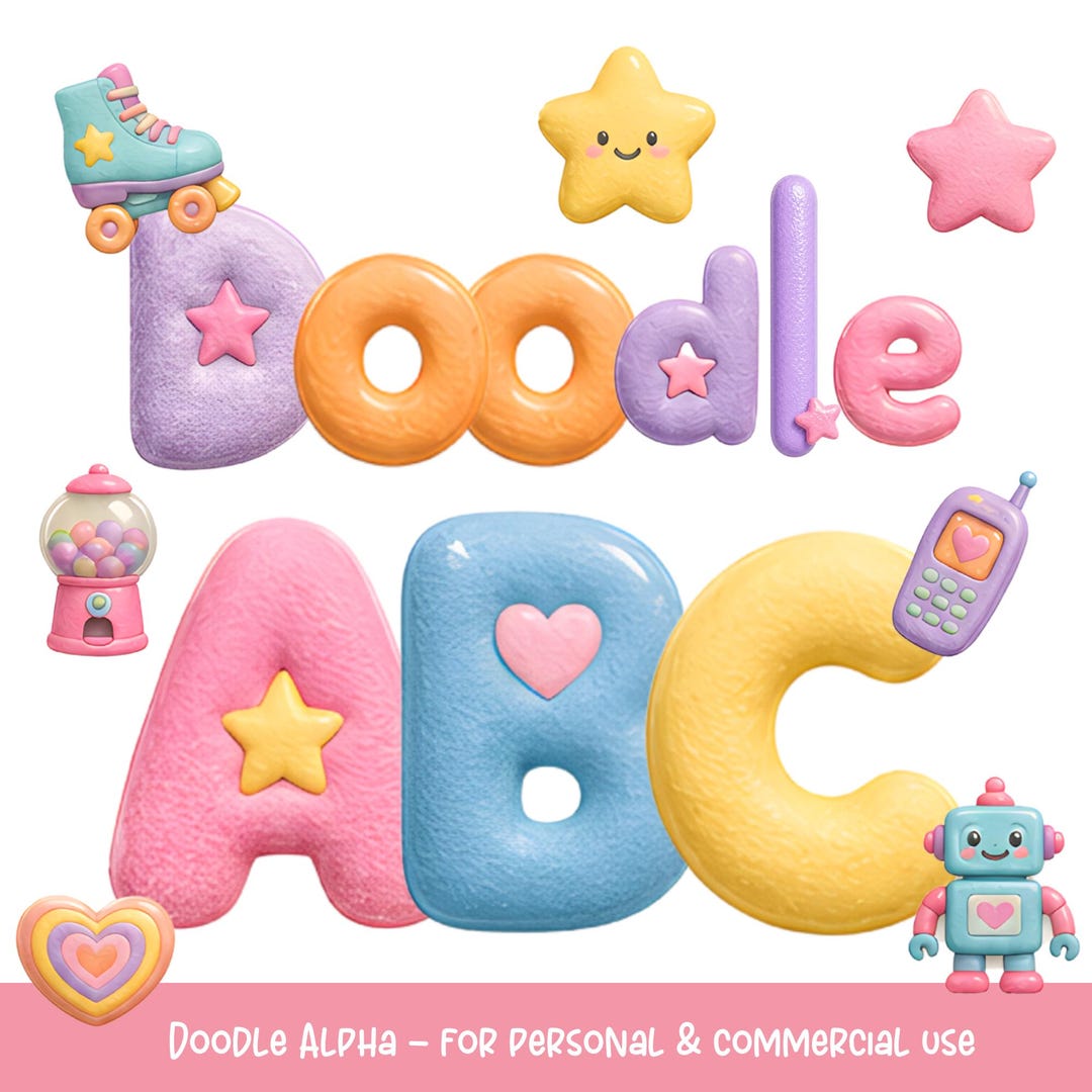 Doodle Alphabet PNG Colorful ABC Letters Clipart Kids Set Digital ...