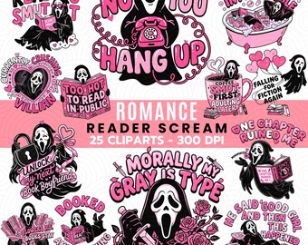 Romance Reader Ghostface Clipart Bundle PNG, Smut Reader PNG, Dark Romance BookTok Clipart, Book Lover