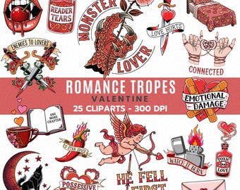 Romance Tropes Clipart | Valentine Bookish PNG (Digital Download)