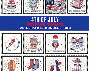4 juillet Clipart Bundle PNG, timbre-poste patriotique PNG, Amérique 250 Etats-Unis Clipart, sublimation rétro Americana