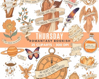 Clipart livres romantiques du jeudi | Citations d'amour magiques PNG | Stickers romantiques fantastiques et douillets