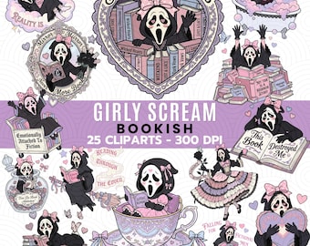 Girly Scream Bookish Clipart Bundle PNG, Smut Reader Club PNG, Romance Reader Clipart, Dark Romance BookTok Sublimation