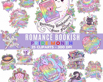 Lot de cliparts romantiques du mois de la fierté livresque | Stickers LGBTQ Rainbow Reader (téléchargement numérique)