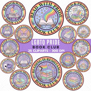 LGBTQ Pride Book Club Clipart | Rainbow Reader Stickers (Digital Download)