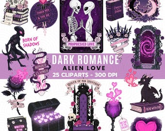 Dark Romance Alien Love Clipart Bundle | Fated Mates Sci-Fi Fantasy PNG | Gothic Bookish Art