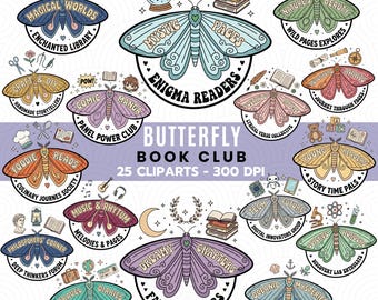 Lot de cliparts Club de lecture Butterfly : 25 badges de lecteur (300 ppp)
