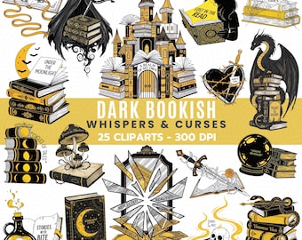 Dark Bookish Clipart Bundle – Gothic Romance, Fantasy Books (PNG Files, Digital Download)