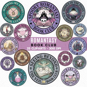 Romantasy Book Club Clipart PNG Bundle Gothic Fantasy Reader Badge Aufkleber 300 DPI