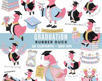 L'obtention du diplôme en caoutchouc canard Clipart PNG Bundle, mignons diplômés de Sublimation de canard, l'obtention du diplôme pastel PNG graphiques