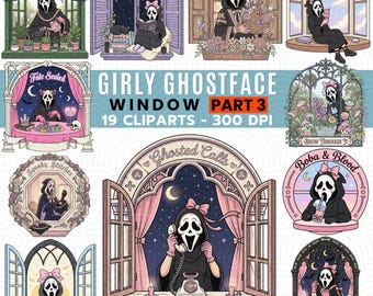 Girly Ghostface Window Clipart PNG |Halloween Ghost Window Bundle | Spooky window Clipart