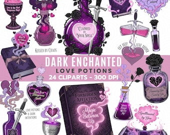 Clipart philtre d'amour enchanté sombre | Potion romantique gothique PNG | Art de bouteille de sortilège de sorcière