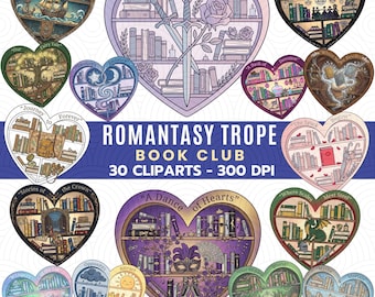 Clipart club de lecture Romantasy Trope PNG : badges Fantasy Reader (300 ppp)