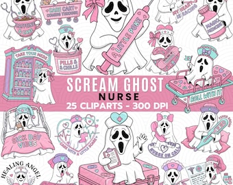 Scream Ghost Nurse Clipart, Halloween Nurse PNG, Spooky Medical Clipart, Pink Ghost PNG, Nurse Sublimation