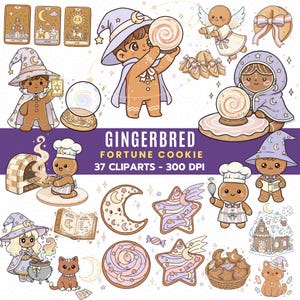 かわいいジンジャーブレッドウィザードのクリップアート | クリスマスクッキーPNGセット（デジタルダウンロード）