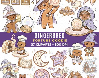 Kawaii Gingerbread Wizard Clipart | Christmas Cookie PNG Set (Digital Download)