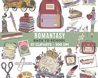 Retour à l'école romantique | Ensemble PNG Bookish Academia | 37 PNG 300 ppp