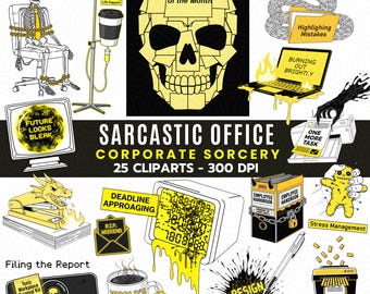 Sarcastic Office Clipart Set | Corporate Burnout PNGs | Funny Work Humor Stickers | Dark Office Art
