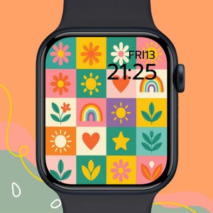 Colorful Grid Apple Watch Wallpaper: Rainbow Icon Design (Digital Download)