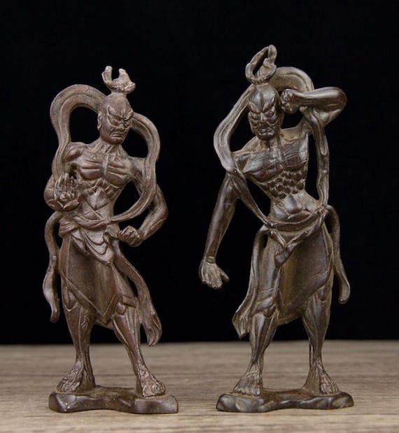 ヴィンテージブロンズ彫刻の2人の将軍、ヘンとハの像：風水像 - Etsy 日本