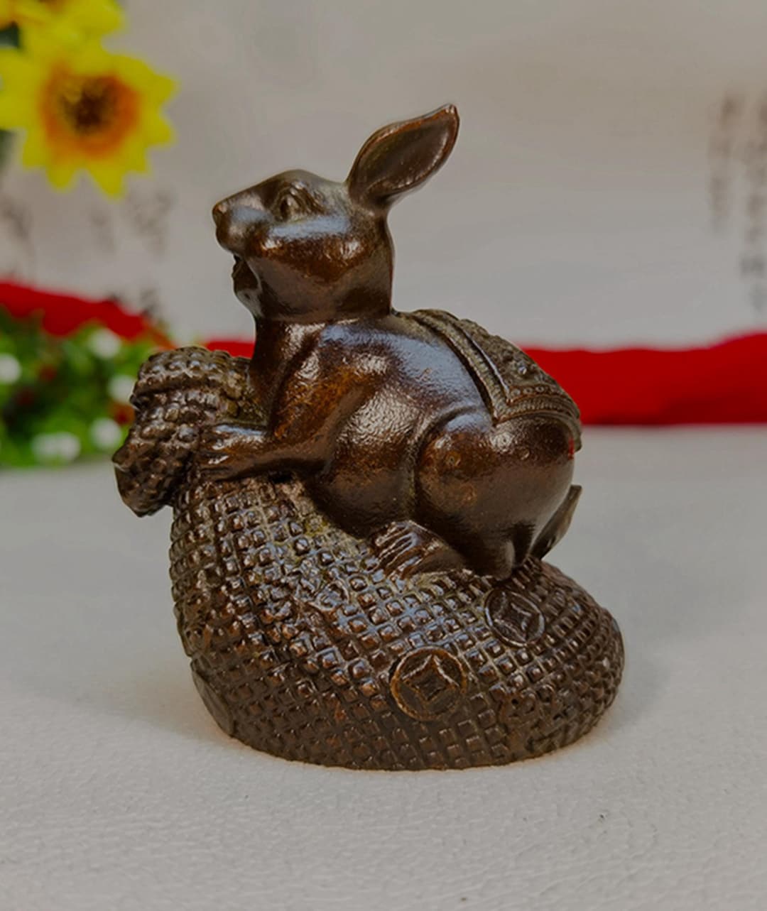 Vintage Bronze Carved Rabbit Statue: Feng Shui Statue - Etsy
