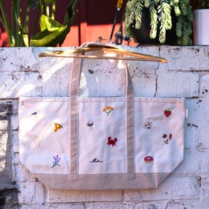 Bolsa de lona pesada bordada personalizada / Su elección de nombre, iniciales y 21 íconos