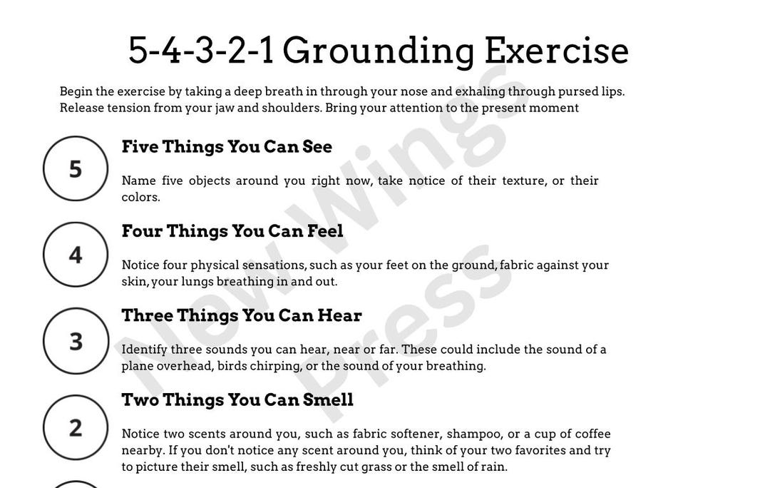 5-4-3-2-1 Grounding Exercise PDF | Mental Health Printable - Etsy