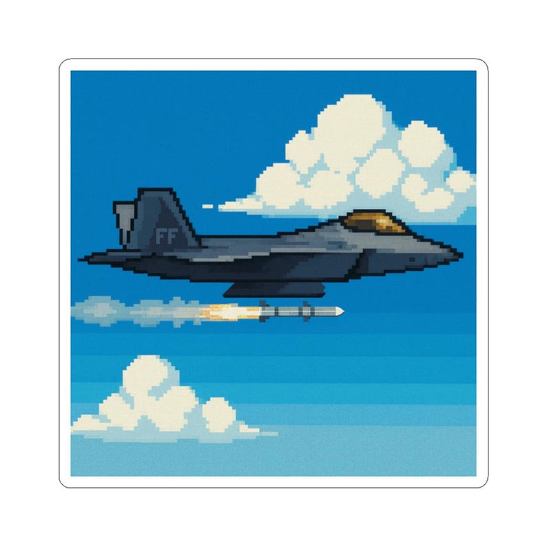 F-22 Raptor Firing AIM -120 AMRAAM Pixel Art Sticker Military Pixel ...