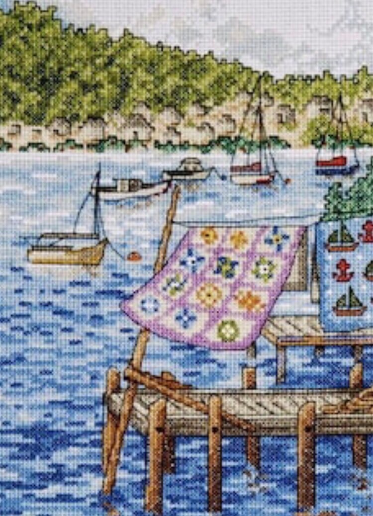 Dockside Quilts Kreuzstich-Set – 12x16 Zoll, 14 Count Aida-Stoff, Inkl. Garn & Nadel