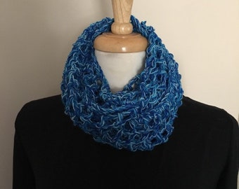 Multicolored Blues Hand Crochet Infinity Scarf Cowl Handmade Gifts Accessories