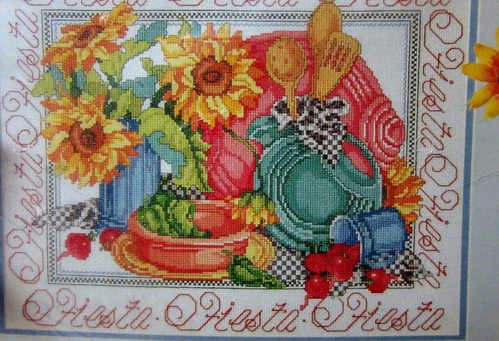 Kit Point De Croix Compté Bucilla – Fiesta Années 1990 – Fleurs – Rare