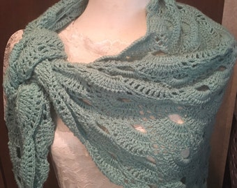 Handmade Crochet Mint Green Shawl Wrap Scarf Summer Cover-Up womens clothing accessories Gifts