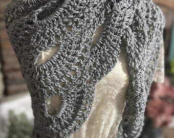 Handmade Johnny Suit Grey Crochet Shawl Wrap Scarf Summer Cover-Up Accessories Gifts