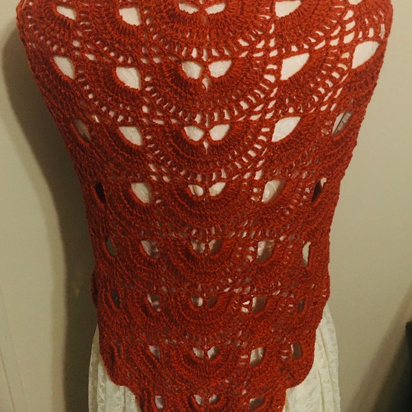 Handmade Crochet Chili Pepper Rusty Paprika Color Shawl Wrap Scarf Beach Cover Up women’s clothing accessories gifts